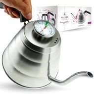 Pour Over Coffee Kettle with Thermometer - Gooseneck Drip Stainless Steel Stovetop Tea Pot (1L) N6