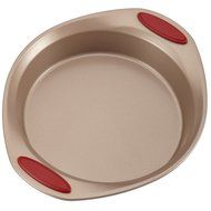 Rachael Ray 10-Piece Cucina Nonstick Bakeware Set, Latte Brown with Cranberry Red Handle N3