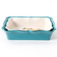2-Piece Decorated Rectangular Ruffle Top Ceramic Bakeware Set, Multicolor