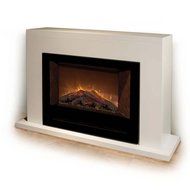 Modern Flames Home Fire Series Electric Fireplace with Glass Set, Red Straight Side Panels, and White Cabinet N3