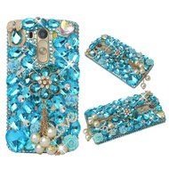 Spritech(TM) Clear Hard Bling Phone Case for LG G Stylo 2 LS775/LG Stylus 2 K520,Handmade Blue Crystal White Flower... N3