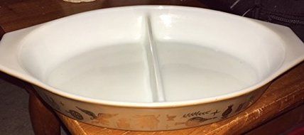 Vintage Pyrex Brown &amp; Gold Early American Divided 1 1/2 Quart Baking Dish No Lid N2