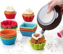 Cupcake Liners Complete Set: Pack of 24 Muffin Cake Molds Silicone Cups + Corer Plunger + Cake Decorating Kit... N4