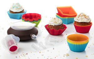 Cupcake Liners Complete Set: Pack of 24 Muffin Cake Molds Silicone Cups + Corer Plunger + Cake Decorating Kit... N5