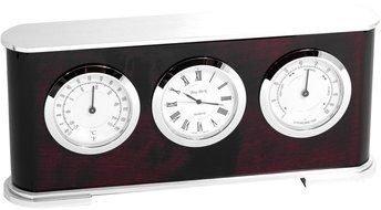 Bey-Berk International Rosewood Weather Station Desktop Clock