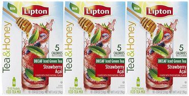 Lipton Tea &amp; Honey To-Go Packets - Decaf Strawberry Acai Iced Green Tea - 10 ct - 3 pk N2