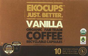EKOCUPS Artisan Organic&nbsp;Vanilla&nbsp;Flavored Coffee, Medium roast, in Recyclable Single Serve CUps for the Keuirg... N5