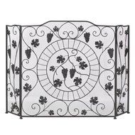 GHP 28" x 8&frac34;" x 29" Black Iron Grapevine Tri-Fold Design Fireplace Screen N2