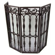 Westinghouse Wrought Iron 4-Panel Brown Fireplace Screen Mesh Decorative Scroll