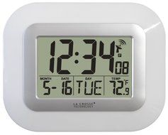 La Crosse Technology WT-8005U-S Atomic Digital Wall Clock with Indoor Temperature, Silver