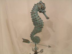 LARGE Handcrafted 3D 3- Dimensional SEAHORSE Weathervane Copper Patina Finish N5