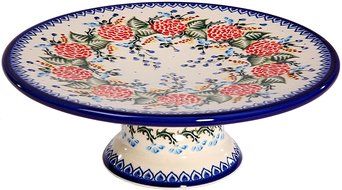 Polish Pottery Ceramika Boleslawiec-1151/280 Cake Plate, Royal Blue Patterns, Medium N2