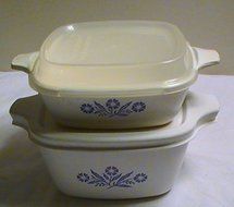 Vintage Corning Cornflower Blue Individual Casseroles - P-41-B &amp; P-43-B- Set of 2 with Plastic Lids