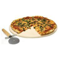 Ecolution Kitchen Extras Pizza Stone 15" with Wooden Handle Cutter and Recipe Booklet