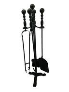 Antique Handle Fireplace Tool Set w/ Poker Brush Tongs Shovel From Boone Hearth (Brass Handle) N4