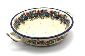 Polish Pottery Baker - Round with Handles - Medium - Garden Party