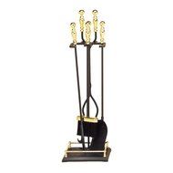 4 Piece Black and Brass Fireplace Tool Set