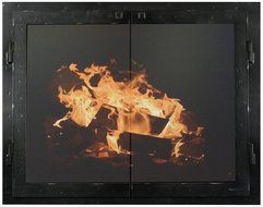 Ironhaus Iron Fireplace Glass Door with Gate Mesh with 2 1/2&quot; Frame In Hammered Natural Finish, Fullview Design...