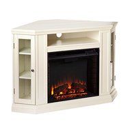 Electric Fireplace TV Stand Heater Corner Or Flat Free Standing Console Media Wooden Entertainment Center (Ivory) N11