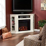 Electric Fireplace TV Stand Heater Corner Or Flat Free Standing Console Media Wooden Entertainment Center (Ivory) N12