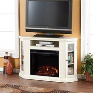 Electric Fireplace TV Stand Heater Corner Or Flat Free Standing Console Media Wooden Entertainment Center (Ivory) N18