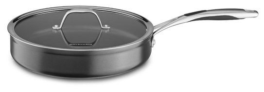 KitchenAid KCH160LCKD Hard Anodized Nonstick 6.0-Quart Low Casserole with Lid Cookware - Black Diamond N6