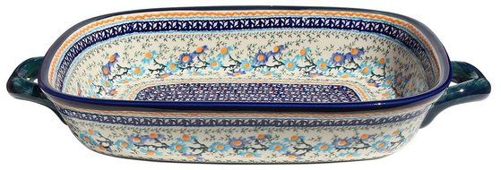 Polish Pottery Baking Dish with Handles From Zaklady Ceramiczne Boleslawiec #1345-du157 Unikat Pattern, Depth:... N2