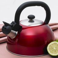 Creative Home Satin Mist Metallic Stainless Steel Whistling Tea Kettle, 2.6-Quart, Chartreuse N4