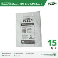 15 Hoover WindTunnel HEPA Style CLOTH Type Y Vacuum Bags - Allergen filtration with Closure - Similar To Hoover... N3