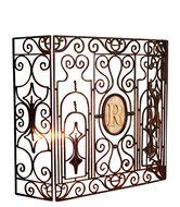 Ornate Monogrammed Chateau Iron and Marble Fireplace Screen
