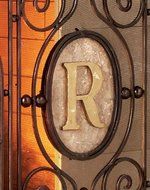 Ornate Monogrammed Chateau Iron and Marble Fireplace Screen N2
