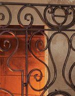 Ornate Monogrammed Chateau Iron and Marble Fireplace Screen N3