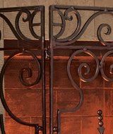 Ornate Monogrammed Chateau Iron and Marble Fireplace Screen N4