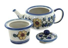 Polish Pottery Geranium Teapot with Infuser N3