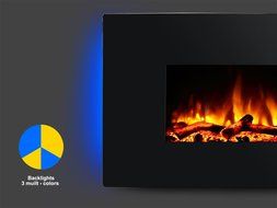 PuraFlame 36" Vivian Wall Mounted Curved Panel Electric Fireplace with Remote Control, 1500W, Black N7