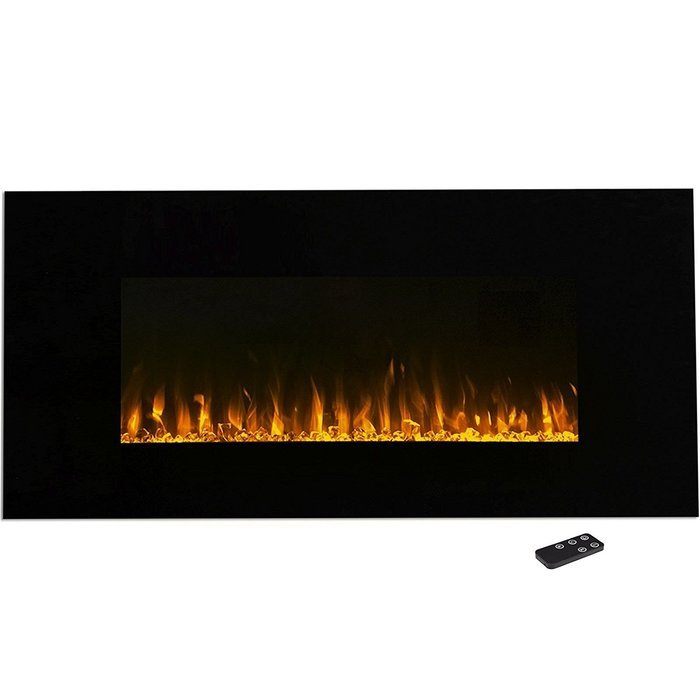 Black Glass Panel Electric Fireplace Wall Mount & Remote 26 x 20 Inch 1500W N2