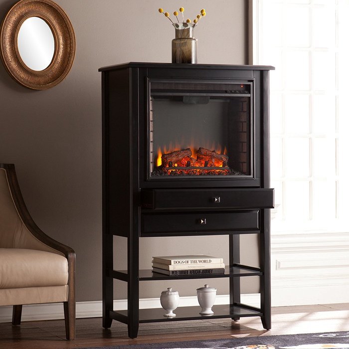 Southern Enterprises Vickery Corner Convertible Electric Fireplace Storage Tower
