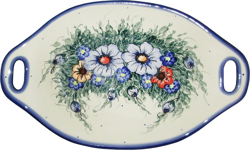 Boleslawiec Stoneware - Polish Pottery Serving or Baking Dish with Handles - Eva's Collection "Wild Field"