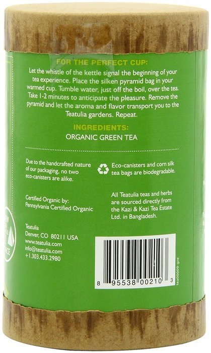 Teatulia Organic Green Tea, 16 Ct, Eco-Canister N10