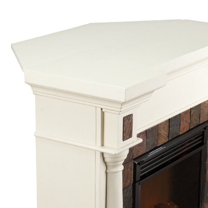 Faux Slate Convertible Corner or Flat Wall Electric Fireplace - Ivory