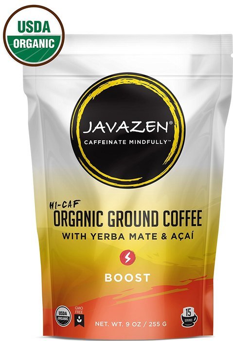 Javazen Hi-Caf Boost | Organic, Dark Roast, Ground Coffee with Yerba Mate and Acai | USDA Certified Organic, Non-GMO... N3