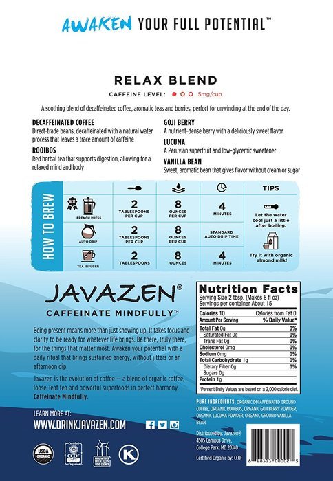 Javazen Hi-Caf Boost | Organic, Dark Roast, Ground Coffee with Yerba Mate and Acai | USDA Certified Organic, Non-GMO... N4