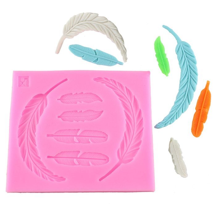 Mujiang 4 Feathers Silicone Fondant Molds Candy Making Cake Decorating Chocoloate Mould For Sugar Craft Gum Paste &hellip; N9