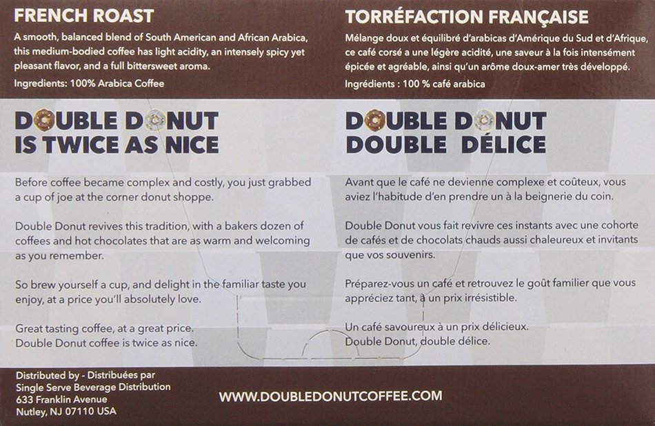 Double Donut French Roast Coffee, in Recyclable Single Serve Cups for Keurig K-Cup Brewers, 24 Count N4