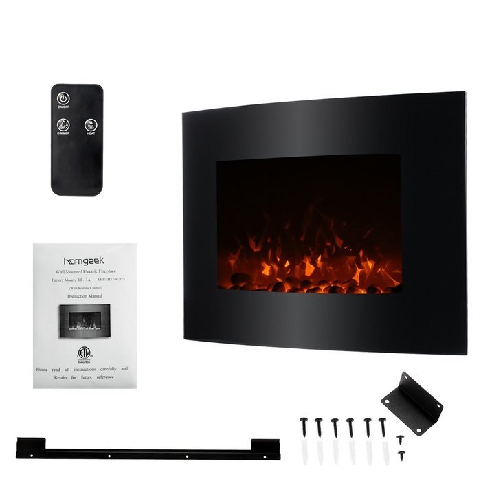 Homgeek 1500W Wall Mount Adjustable Electric Fireplace 3D Flame Heater with Remote Control, XL Large 35"22" Black