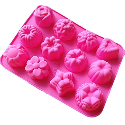 Silicone Cake Mold 12 Hole Flowers Jelly Pudding Pan 8.2"x6.2"x0.98" Color At Random