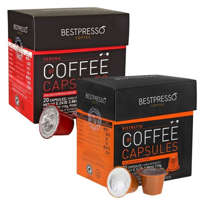 40 Bestpresso Nespresso Compatible Gourmet Coffee Capsules - Nespresso Pods Alternative: RISTRETTO Blend and VERONA... N3