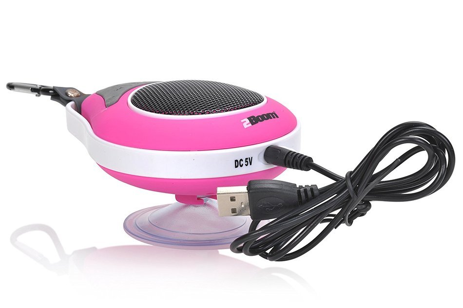 2BOOM Mini Wireless Bluetooth Portable Speaker with Carabiner Shower Suction Cup Black N3