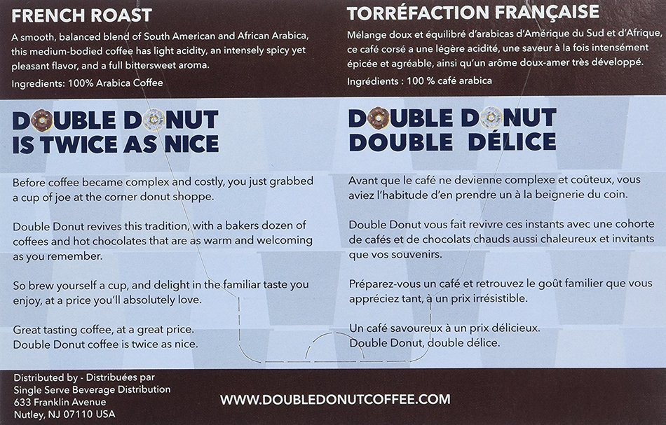 Double Donut French Roast Coffee, in Recyclable Single Serve Cups for Keurig K-Cup Brewers, 24 Count N12