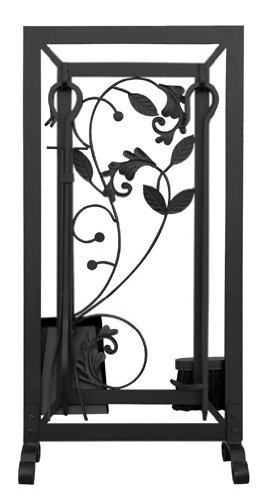Uniflame, F-1041, 5pc Black Fireset with Flowing Leaf Design